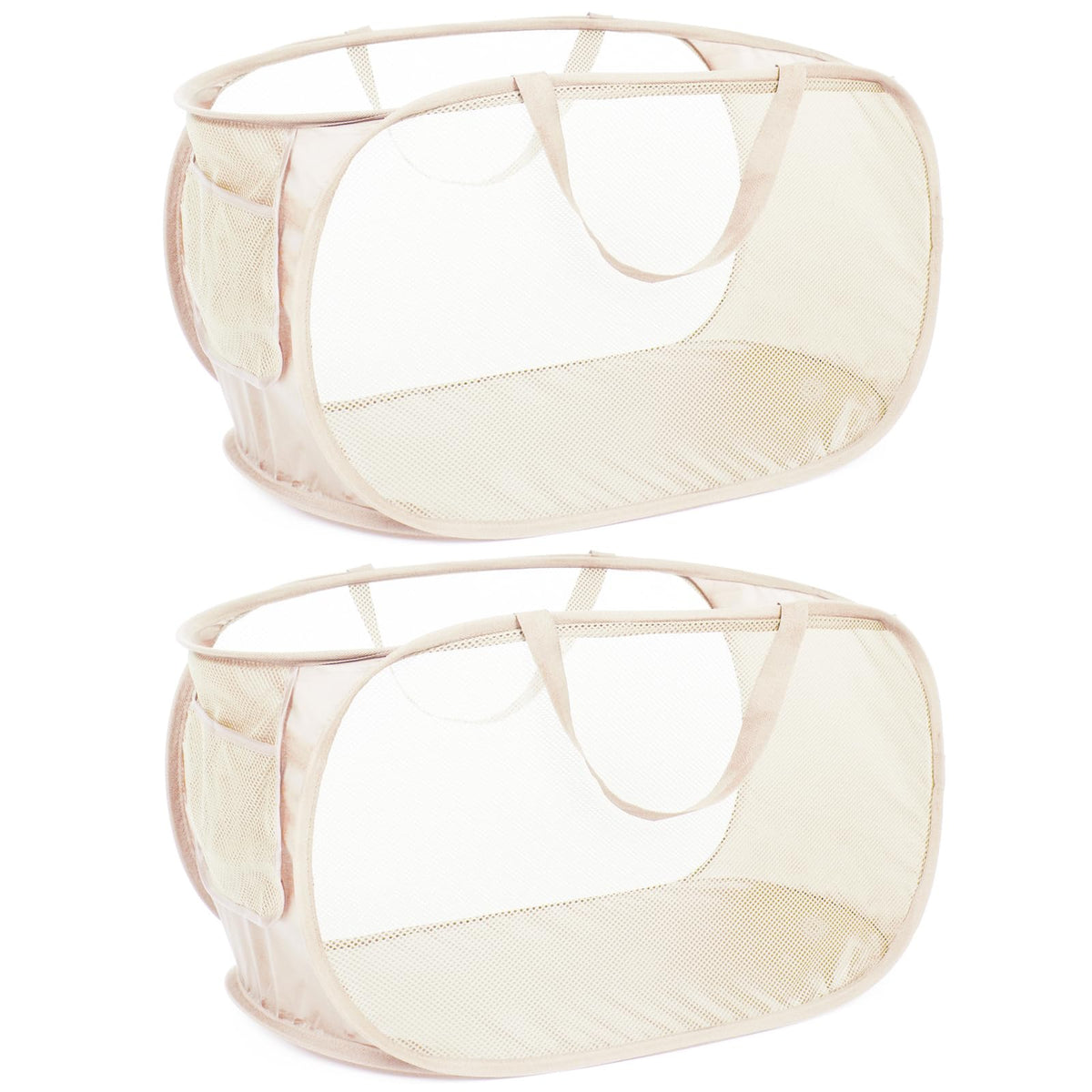 4 Pack Durable Collapsible Laundry Baskets, Mesh Foldable Laundry Basket, Pop Up Laundry Hamper with Pocket, Clothes Hamper with Reinforced Handles for Laundry, Bathroom, Kids Room, Dorm or Travel