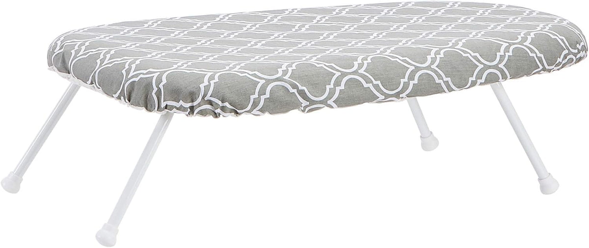 Amazon Basics Foldable Compact Tabletop Ironing Board with Folding Legs, Heat Resistant Portable, Lightweight, Non-Slip, Easy Storage, Trellis Removable Cover, 23.6"L x 7.1"W x 14.3"H, Chevron