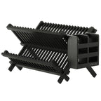 HBlife Dish Rack, Bamboo Folding 2-Tier Collapsible Drainer Dish Drying Rack with Utensils Flatware Holder Set (Dish Rack with Utensil Holder)