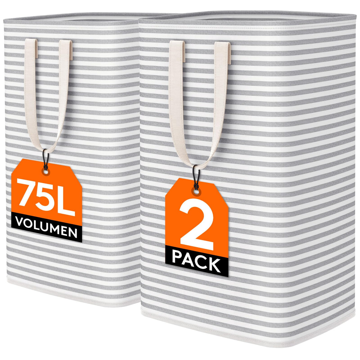 Lifewit 80L Large Laundry Baskets, Laundry Hampers Bags, 2 Pack, Beige
