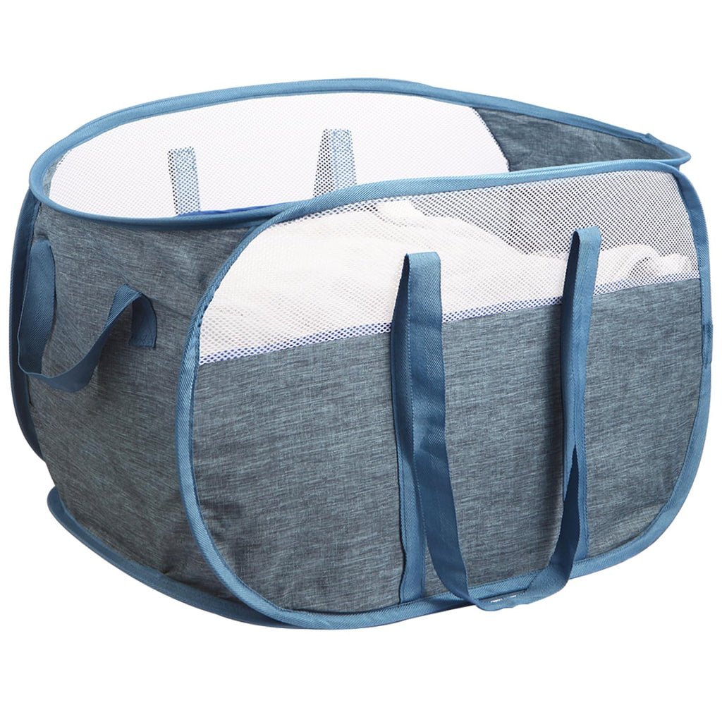 2 Pcs Collapsible Laundry Baskets, Tear Proof Pop Up Laundry Hamper with Dual Handles, Durable Foldable Laundry Basket, Easy to Carry Laundry Hamper for Home, Laundry Room, Bedroom, Dorm, Travel Blue