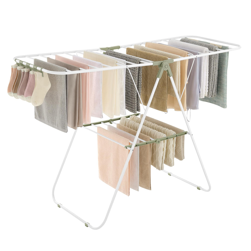 SONGMICS Clothes Drying Rack, Foldable Space-Saving Steel Laundry Rack