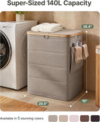 MIZATTO 2 Section Laundry Hamper with Lid, 140L Quilted Puffer Basket