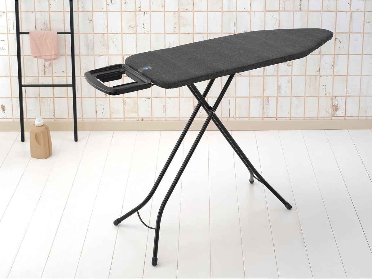 Brabantia XL Comfort Ironing Board with Solid Steam Iron Rest | Large (Size C) | Fairtrade Denim Black Cover | Adjustable Height (27-38"), Easy Fold, Anti-Collapse Lock, Non-Slip Feet