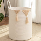 OIAHOMY 60L Nursery Hamper Laundry Basket Laundry Hamper Brown/White