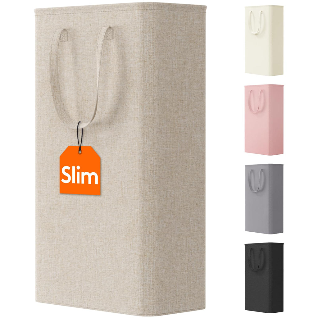 Lifewit Slim Collapsible Laundry Basket with Handles, 50L, Beige