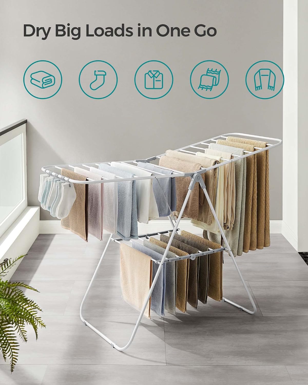 SONGMICS Clothes Drying Rack, Foldable Space-Saving Laundry Drying Rack
