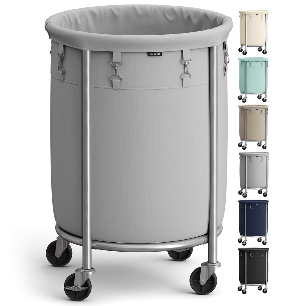 SONGMICS Laundry Basket with Wheels, 110L, Steel Frame, Removable Bag