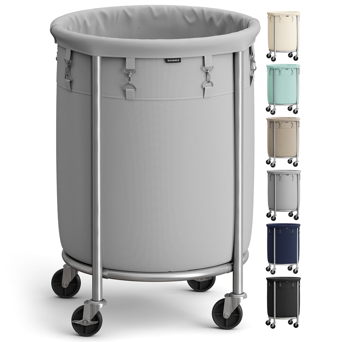 SONGMICS Laundry Basket with Wheels, 110L, Steel Frame, Removable Bag