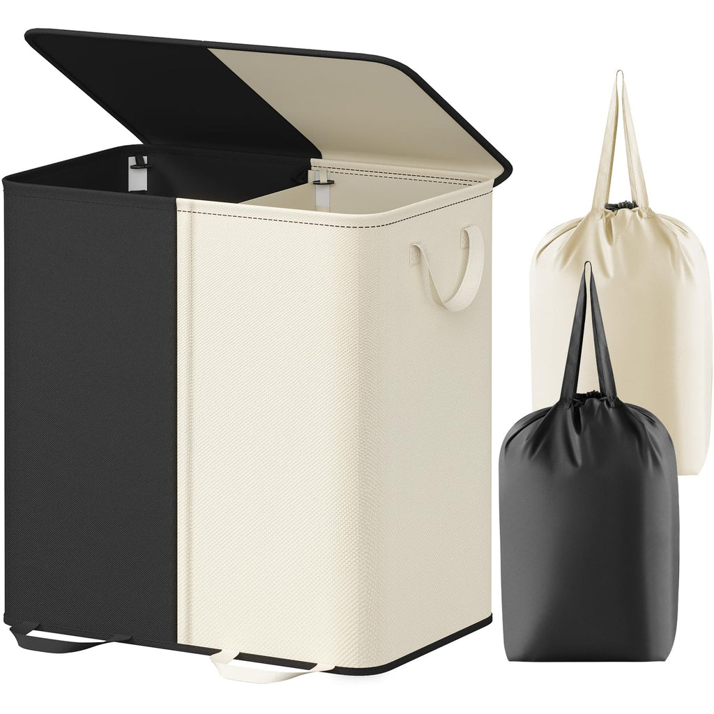 Lifewit Double Laundry Hamper with Lid, Removable Laundry Bags, Beige