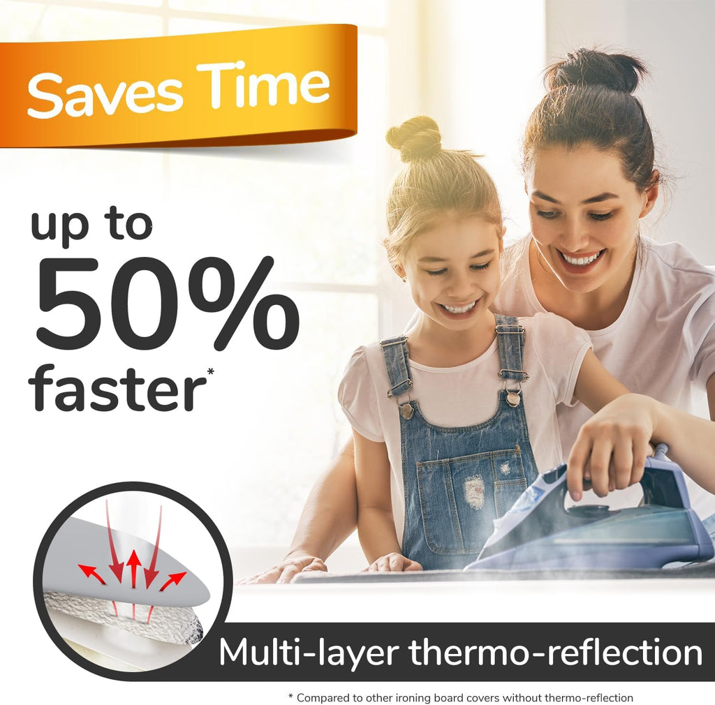 Super Soft Ironing Board Cover and Pad – 50% Faster Ironing with Heat Reflection Technology, Thick Natural Cotton, Heavy-Duty & Scorch Resistant – Made in Germany – 15x54 Standard Size