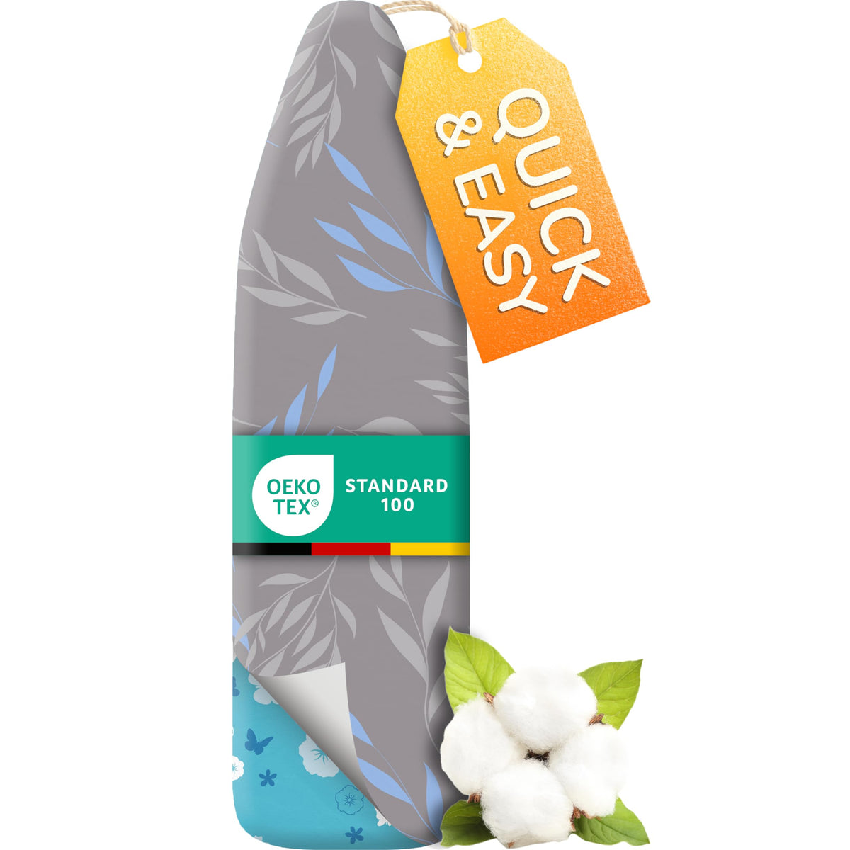 Super Soft Ironing Board Cover and Pad – 50% Faster Ironing with Heat Reflection Technology, Thick Natural Cotton, Heavy-Duty & Scorch Resistant – Made in Germany – 15x54 Standard Size