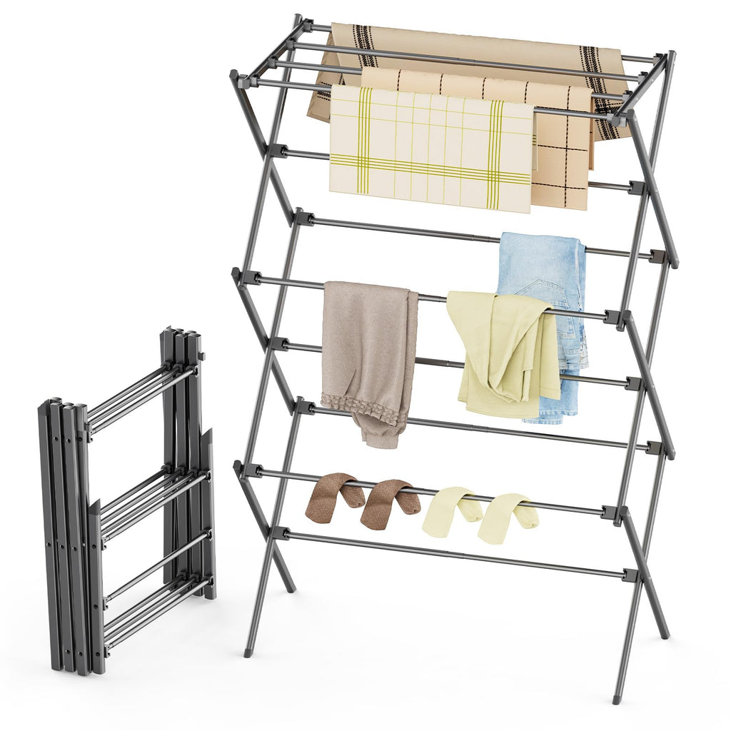 Drying Rack Clothing, 3-Tier Clothes Drying Rack Foldable, Antirust Laundry Drying Rack Collapsible Use for Indoor & Outdoor, 11.8" D x 34.6" W x 35.4" H, White