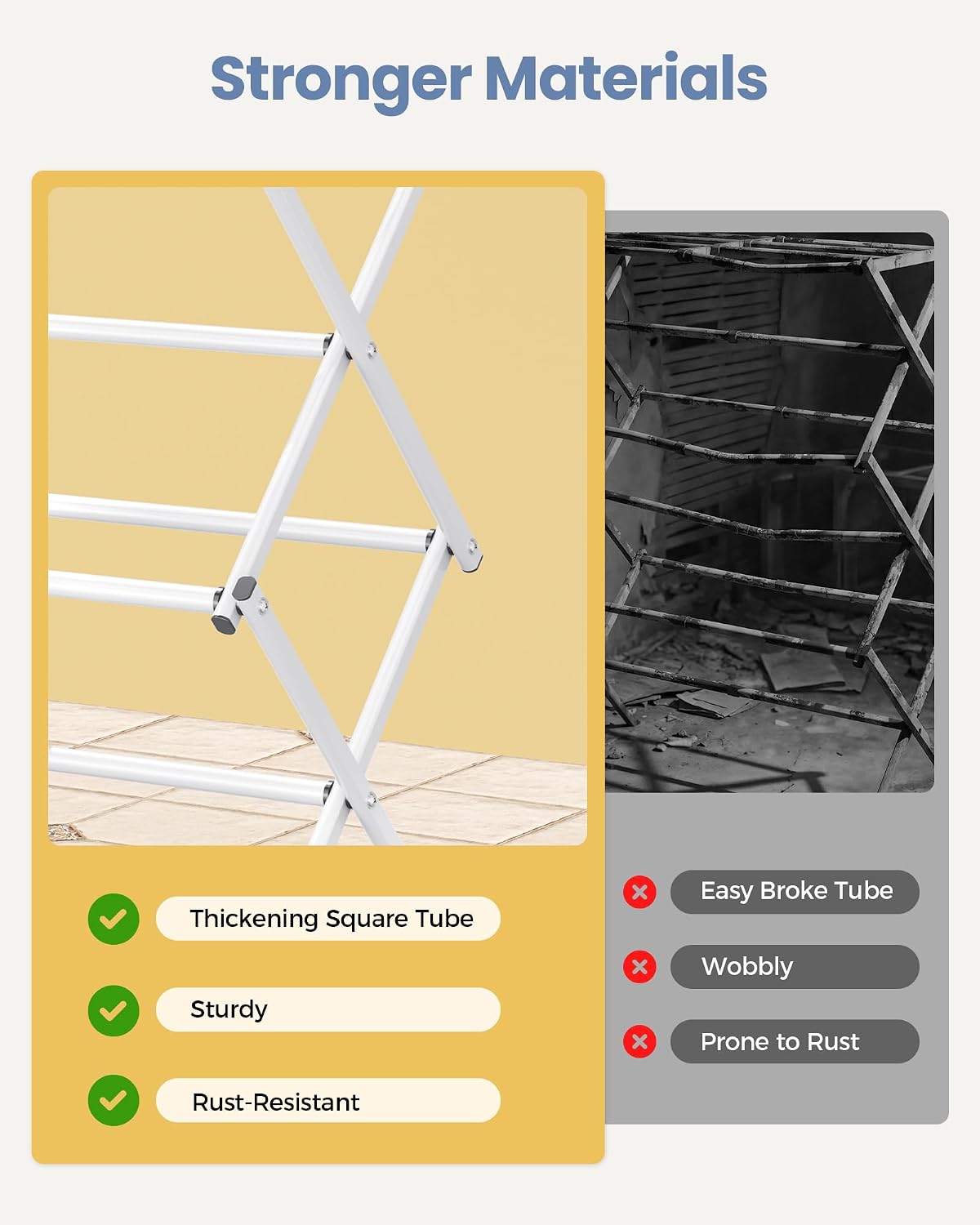APEXCHASER Oversize 3-Tier Clothes Drying Rack, No Install, White