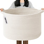 Large Woven Blanket Basket,65L Cotton Rope Laundry Basket