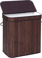 SONGMICS Bamboo Laundry Hamper with Lid, 100L, with Handles