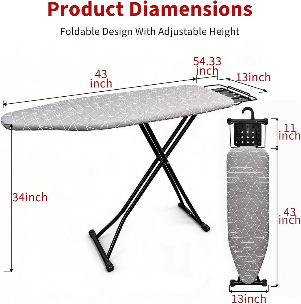 Ironing Board, 43"×13" with Iron Rest, 4 Layer & 7 Adjustable Height Sturdy