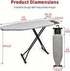 Ironing Board, 43"×13" with Iron Rest, 4 Layer & 7 Adjustable Height Sturdy