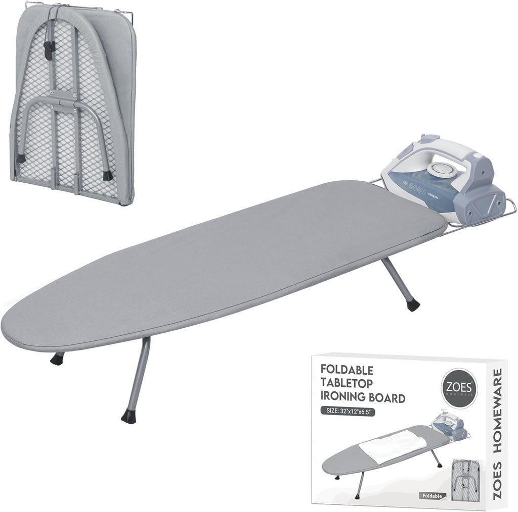 ZOES HOMEWARE Premium Metal Mesh Panel Tabletop Ironing Board Silver