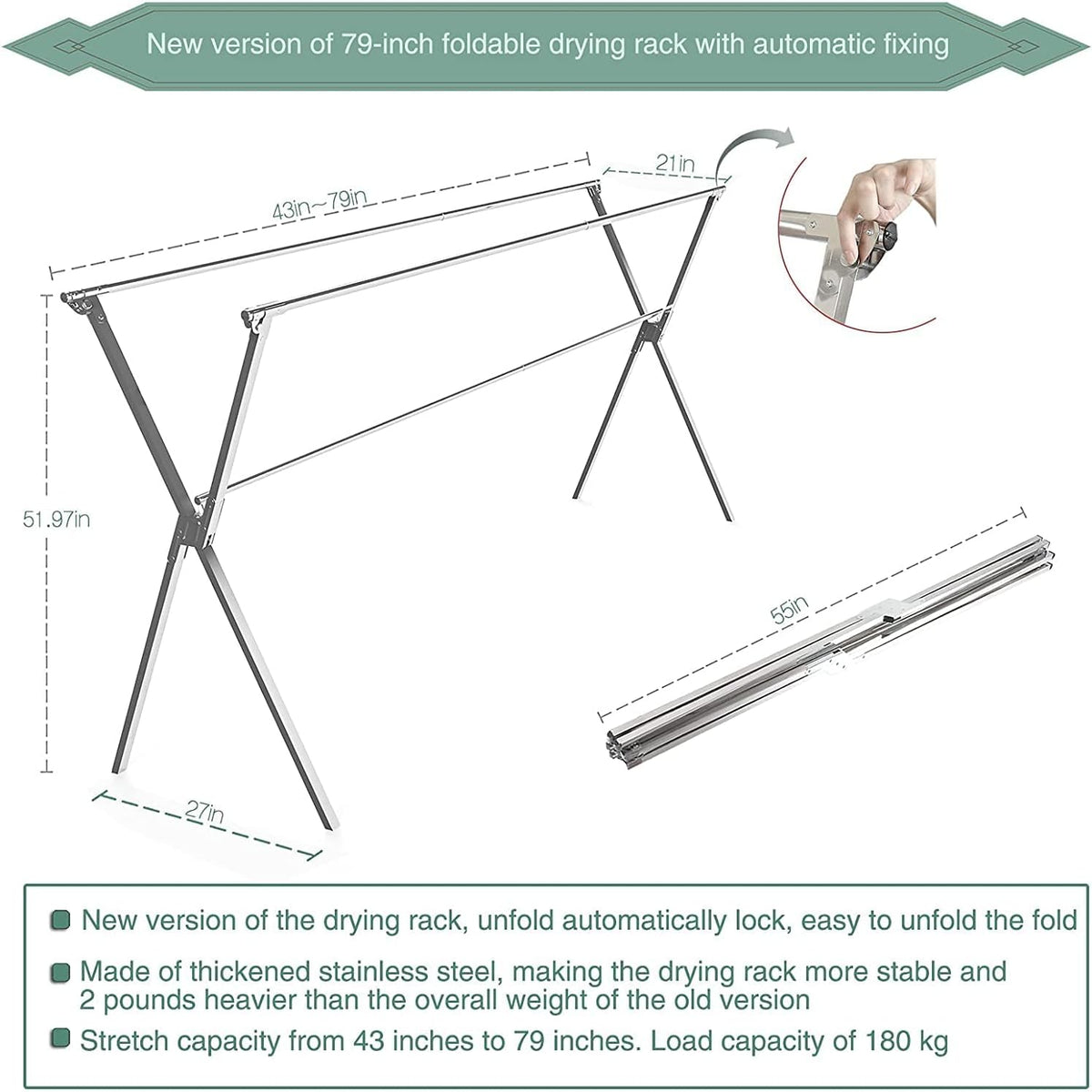 Drying Racks Clothing for Outdoor with 20 Windproof Hooks