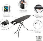 Brabantia Comfort Ironing Board with Solid Steam Iron Rest | Medium (Size B) | Fairtrade Denim Black Cover | Adjustable Height (27-38"), Easy Fold, Anti-Collapse Lock, Non-Slip Feet