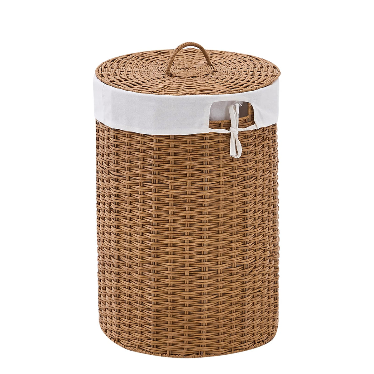 Round Water Hyacinth Laundry Hamper with Lid Handwoven Wicker Basket with Handles for Dirty Clothes, Storage, and Organization Ideal for Bedroom, Bathroom, and Laundry Room, No Assembly Required, 60L