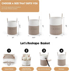 Laundry Basket Hamper Tall Rope Storage Woven for Blanket Toys Dirty Clothes in Living Room Bathroom Bedroom White & Brown 60L/15.8Gal