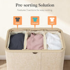 Lifewit 185L 3 Section Laundry Hamper with Lid, Laundry Basket, Beige