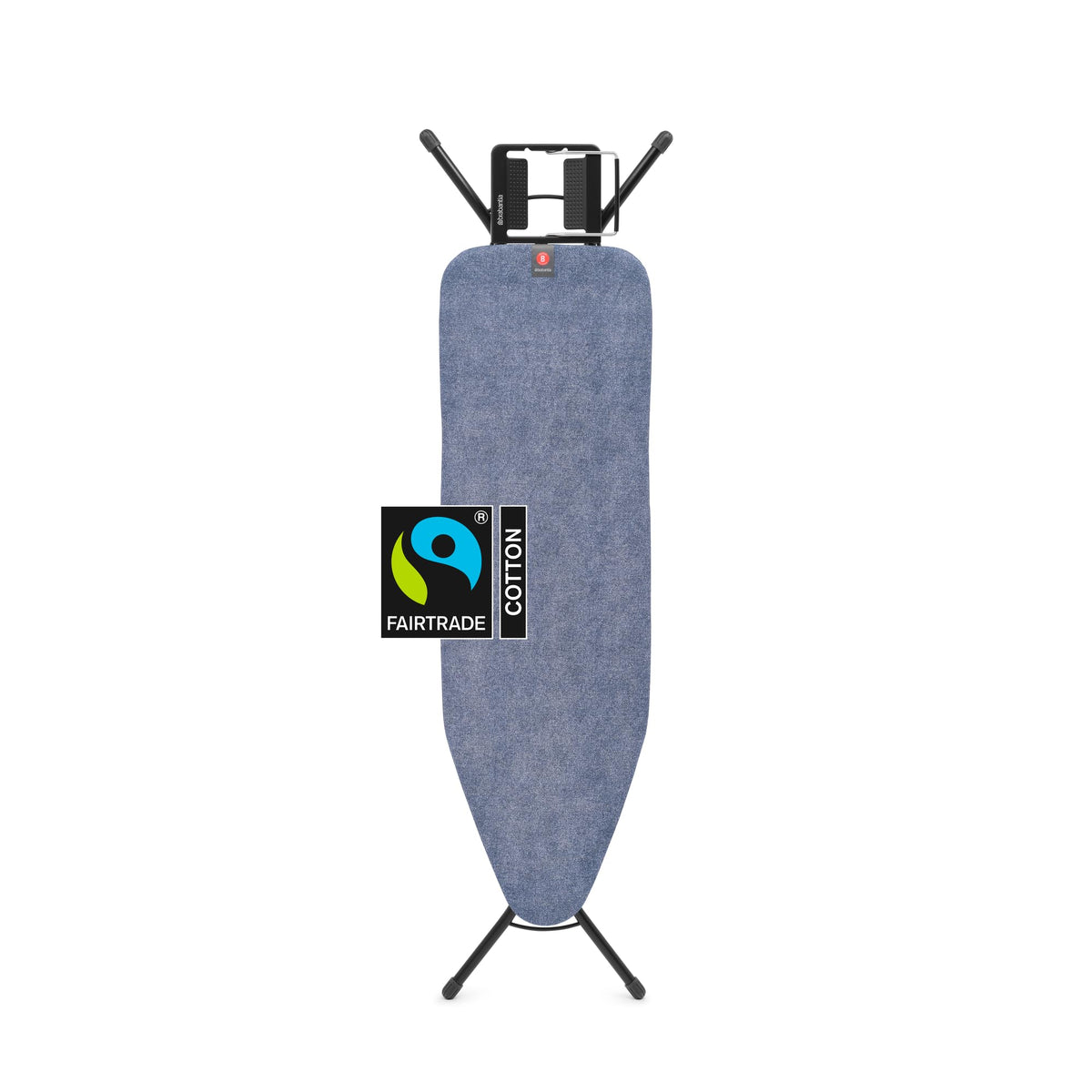 Brabantia Comfort Ironing Board with Solid Steam Iron Rest | Medium (Size B) | Fairtrade Denim Black Cover | Adjustable Height (27-38"), Easy Fold, Anti-Collapse Lock, Non-Slip Feet
