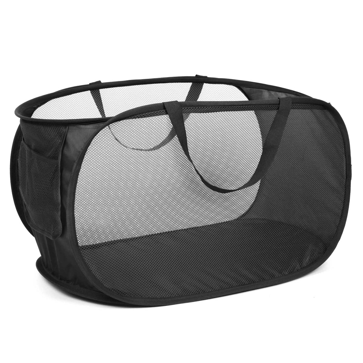 Durable Collapsible Laundry Baskets, Mesh Pop Up Laundry Hamper with Side Pocket, Foldable Clothes Hamper with Reinforced Carry Handles for Laundry, Bathroom, Kids Room, Dorm, Travel 2 Pack Navy Blue