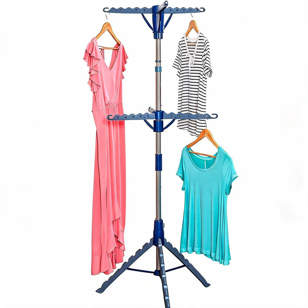 Honey-Can-Do 64-Inch Steel Tripod Clothes Drying Rack, Foldable Collapsible Laundry Stand with 3 Rotatable Arms, Holds 30 Hangers, Space-Saving Indoor Outdoor Air Dry Rack, Blue