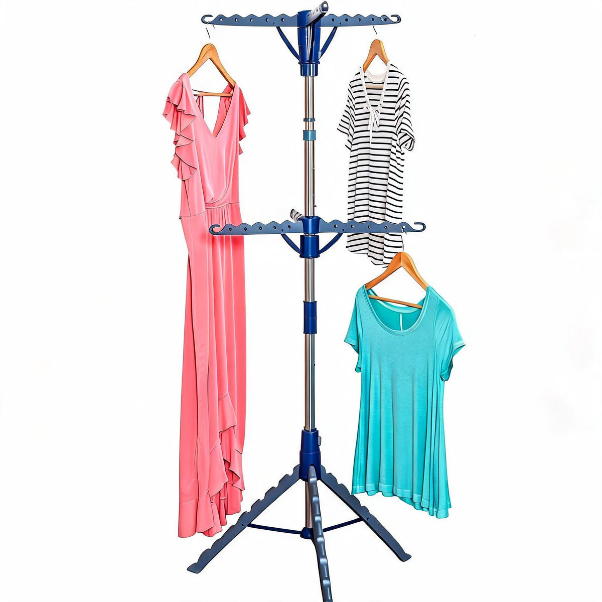 Honey-Can-Do 64-Inch Steel Tripod Clothes Drying Rack, Foldable Collapsible Laundry Stand with 3 Rotatable Arms, Holds 30 Hangers, Space-Saving Indoor Outdoor Air Dry Rack, Blue