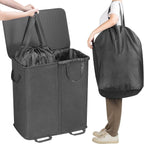 Lifewit Double Laundry Hamper with Lid, Removable Laundry Bags, Black
