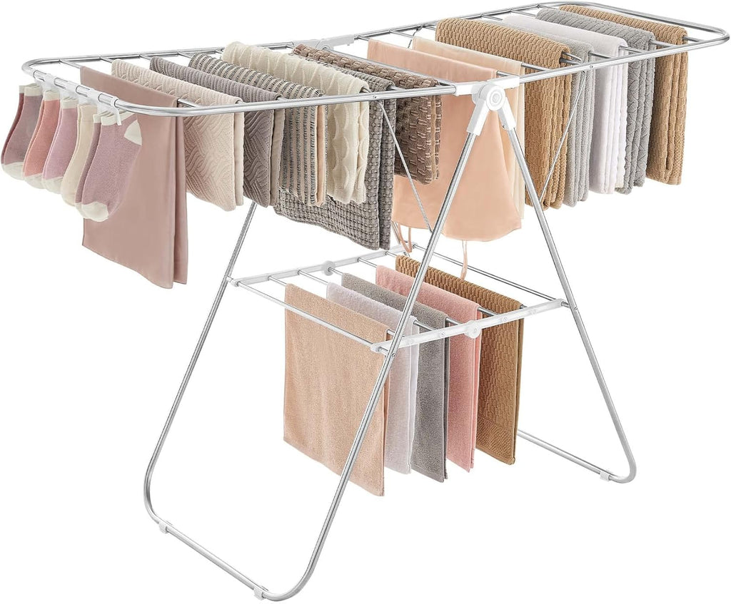 SONGMICS Clothes Drying Rack, Foldable Space-Saving Steel Laundry Rack