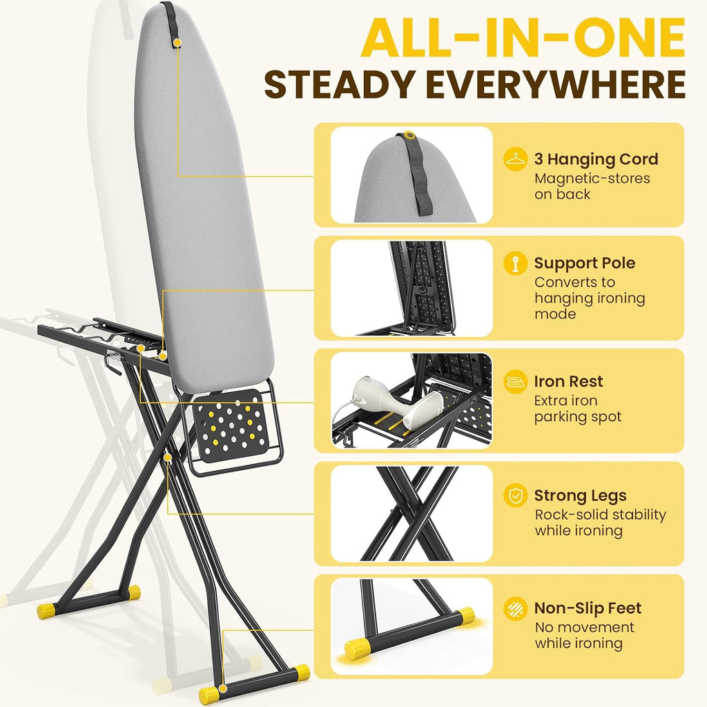 KINGBOARD 2-in-1 Stander & Steam Foldable Ironing Board with Iron Rest