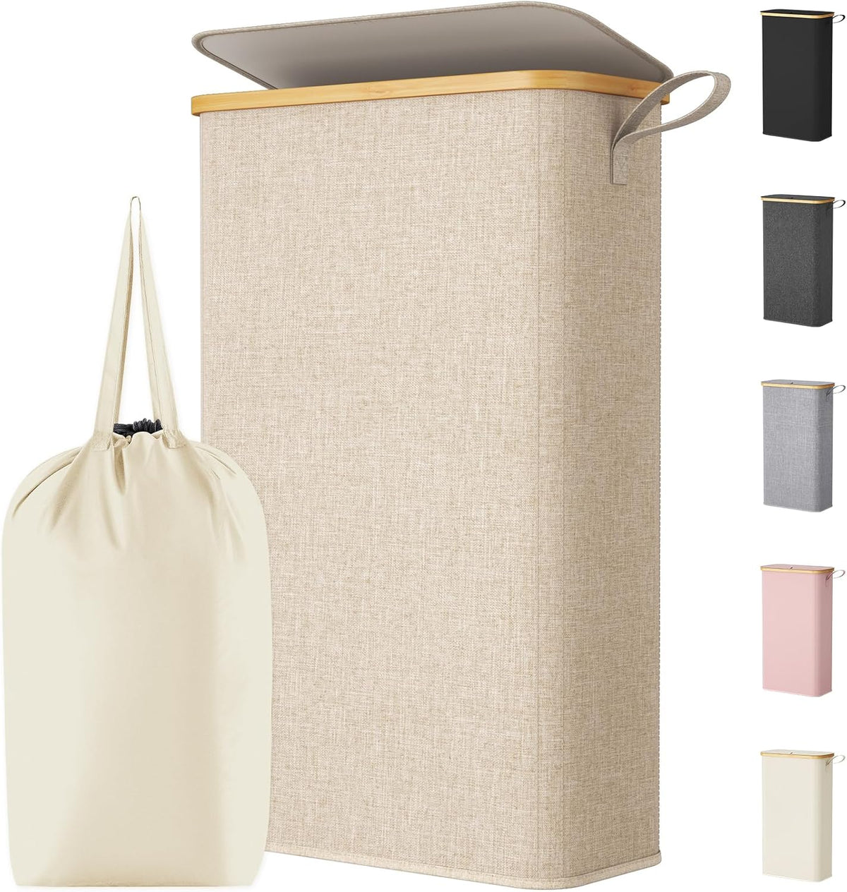Lifewit 65L Slim Laundry Hamper with Lid and Removable Bag, Beige