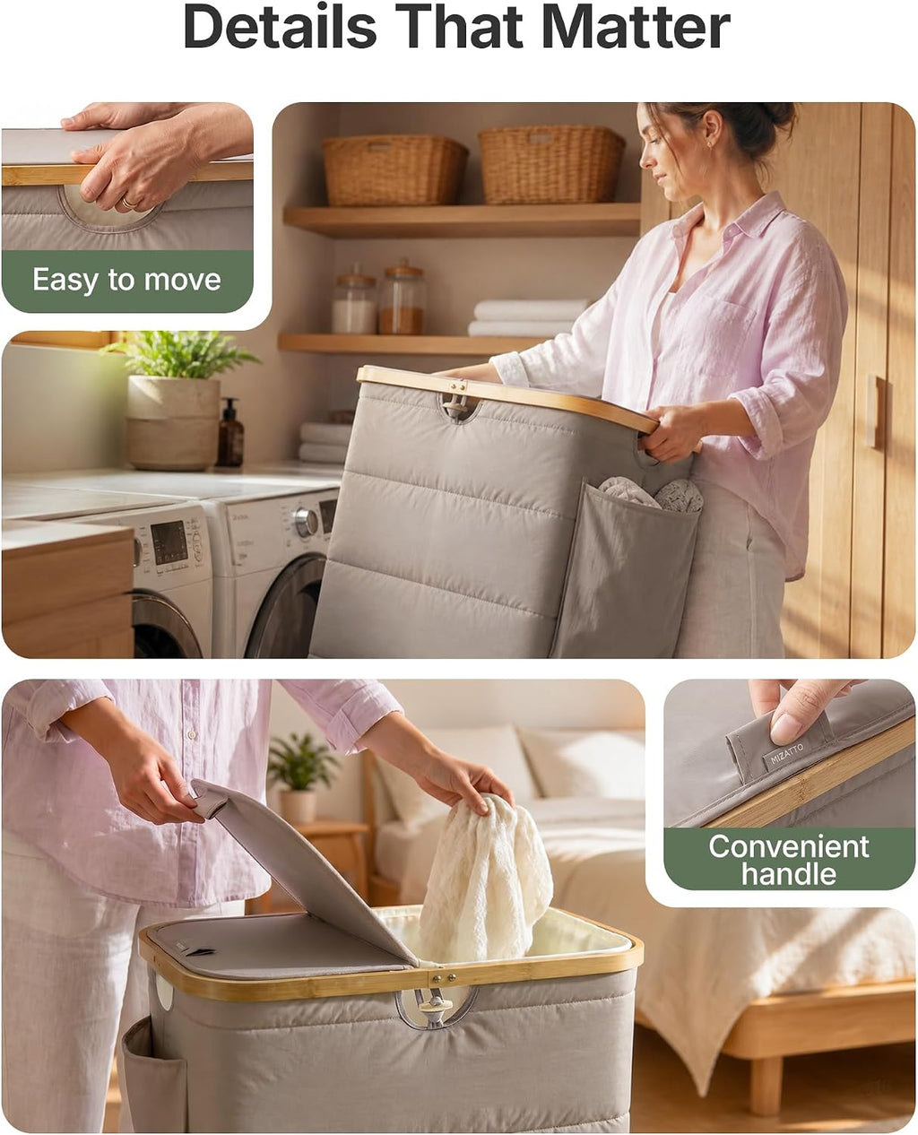 MIZATTO 2 Section Laundry Hamper with Lid, 140L Quilted Puffer Basket