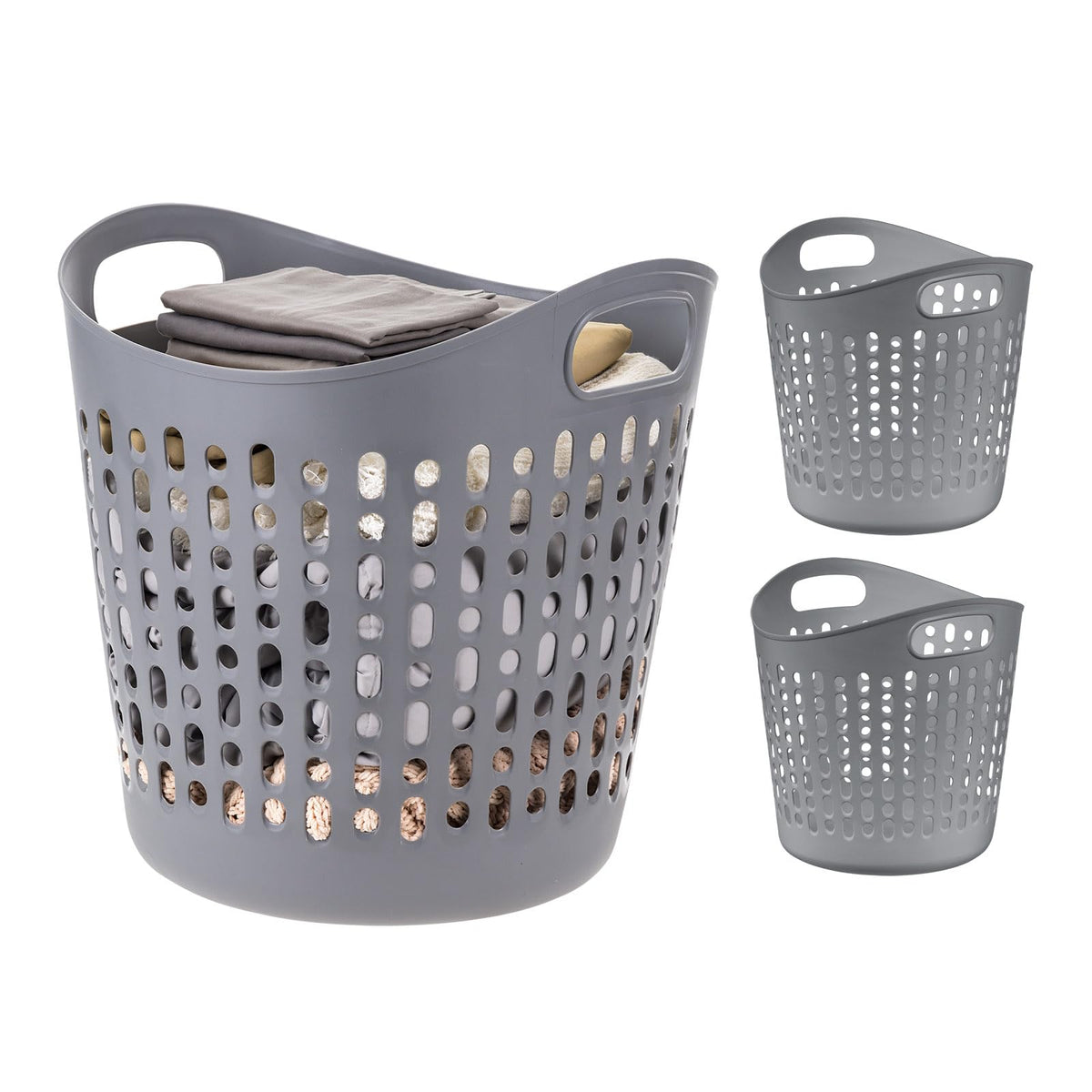 IRIS USA Plastic Laundry Hamper, 27L- 3 PK, Flexible, Ventilation, White