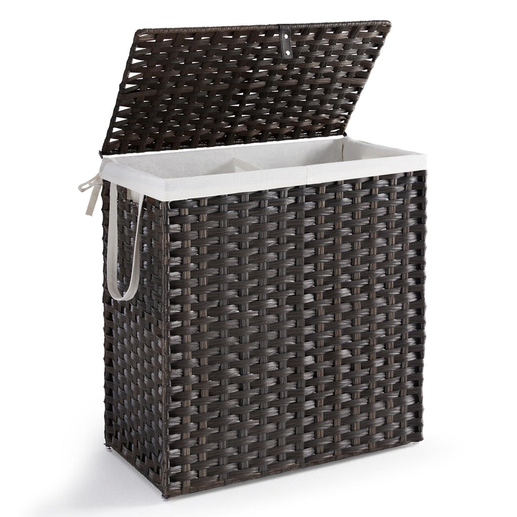 DUMOS Woven Laundry Basket with Lid, 90L Large Capacity Hamper, Removable & Machine-Washable Liner, Foldable Rattan Clothes Hamper, Sturdy Steel Frame, Odor Control, Goose Yellow