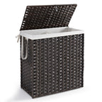 DUMOS Woven Laundry Basket with Lid, 90L Large Capacity Hamper, Removable & Machine-Washable Liner, Foldable Rattan Clothes Hamper, Sturdy Steel Frame, Odor Control, Goose Yellow