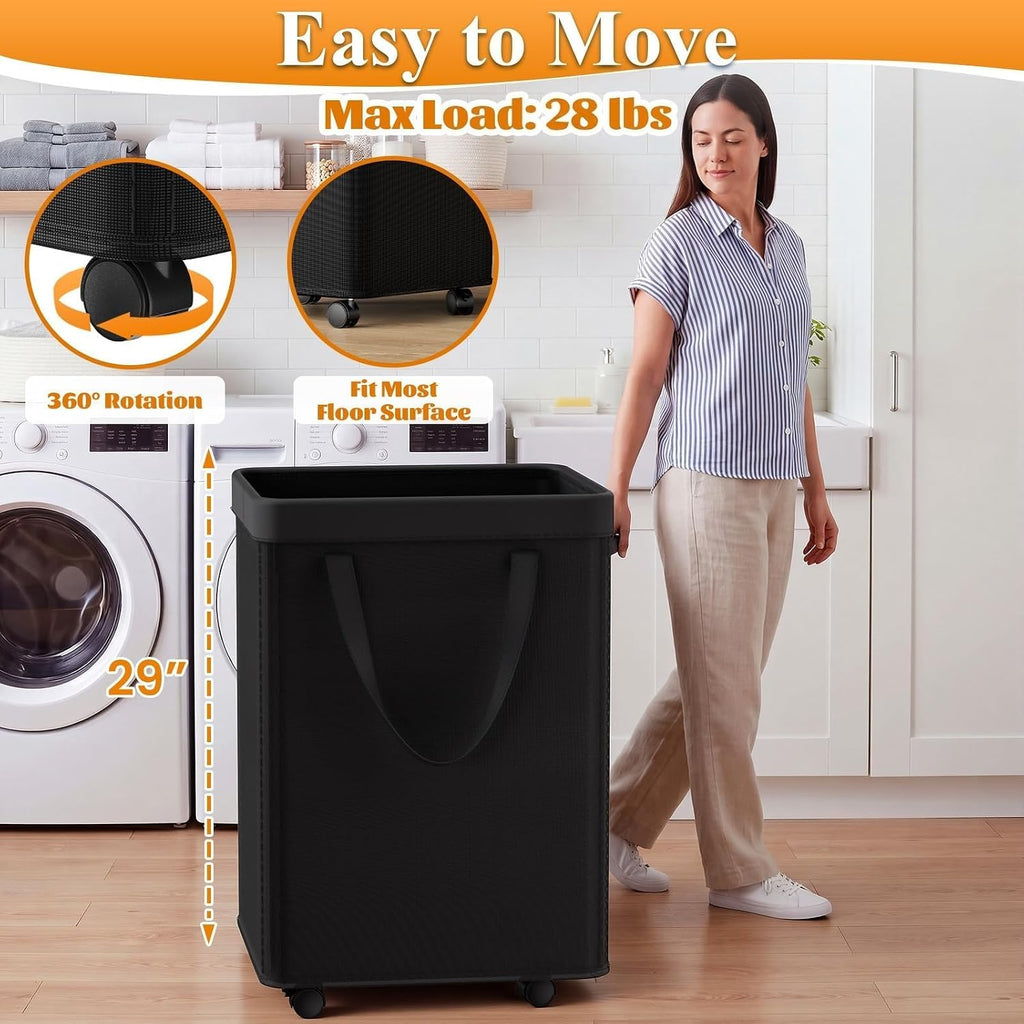 Optish 90L Laundry Basket with Wheels, Rolling Hamper with Removable Bag