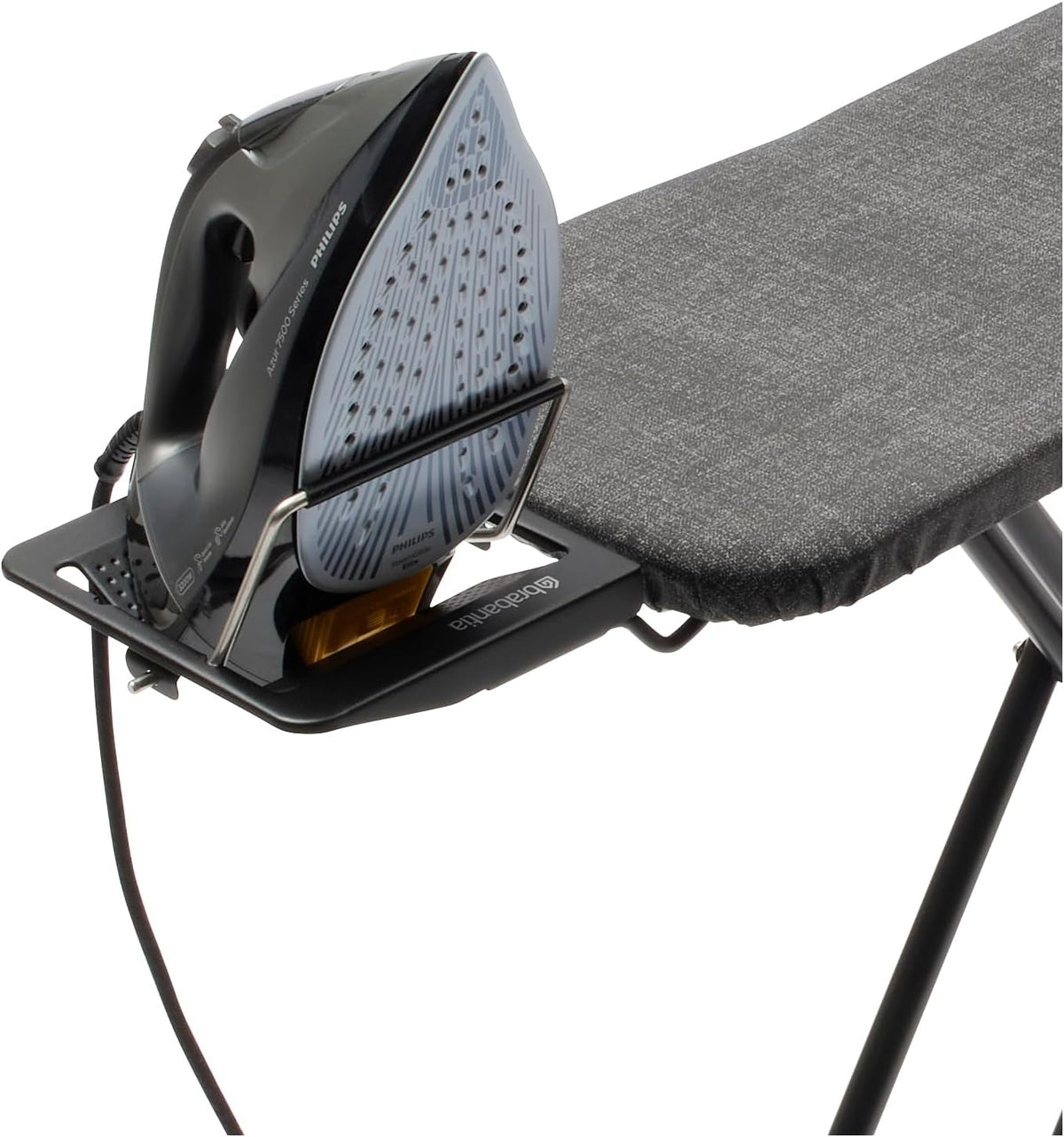 Brabantia Compact Ironing Board with Left/Right Adjustable Steam Iron Rest | Small (Size A) | Fairtrade Denim Gray Cover | Adjustable Height (27-38"), Easy Fold, Anti-Collapse Lock, Non-Slip Feet