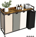 Herture Laundry Hamper with Shelf, Laundry Basket 4 Section, Laundry Sorter with Pull-Out Removable Large 4 Color Bags and Movable Wheels, Metal Frame, 4 x 15.87 Gallons (60L), Rustic Brown PF07XLN