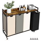 Herture Laundry Hamper with Shelf, Laundry Basket 4 Section, Laundry Sorter with Pull-Out Removable Large 4 Color Bags and Movable Wheels, Metal Frame, 4 x 15.87 Gallons (60L), Rustic Brown PF07XLN