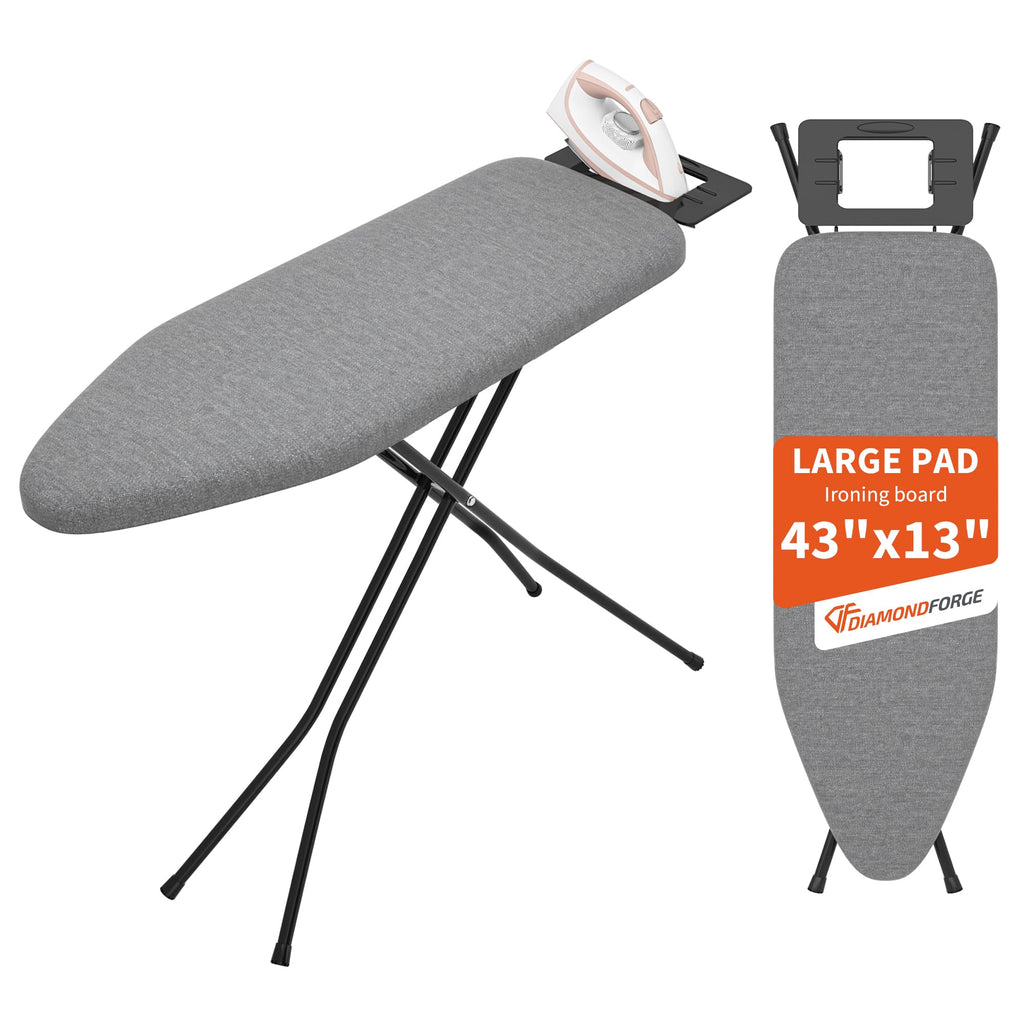 Ironing Board, 43"×13" with Iron Rest, 7 Adjustable Height & Clothes Shelf