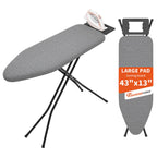 Ironing Board, 43"×13" with Iron Rest, 7 Adjustable Height & Clothes Shelf
