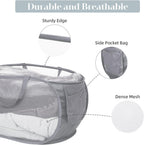 4 Pack Durable Collapsible Laundry Baskets, Mesh Foldable Laundry Basket, Pop Up Laundry Hamper with Pocket, Clothes Hamper with Reinforced Handles for Laundry, Bathroom, Kids Room, Dorm or Travel