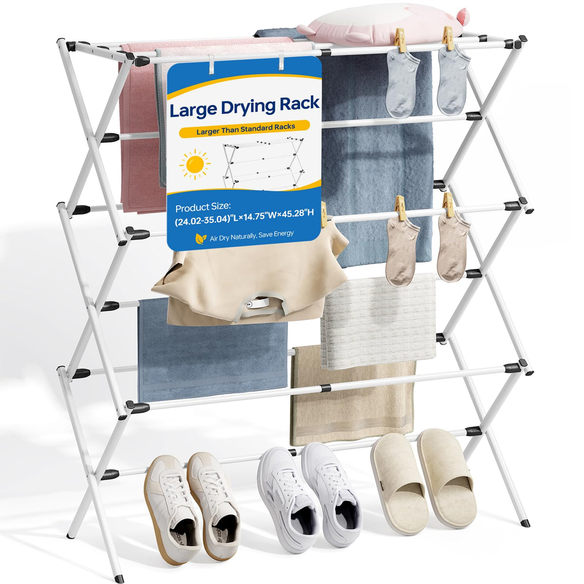 APEXCHASER Extra Large Clothes Drying Rack, 14.57" D × 44.88" H