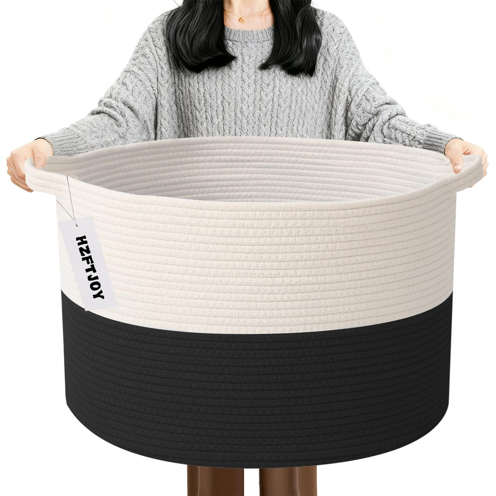 Large Woven Blanket Basket,65L Cotton Rope Laundry Basket