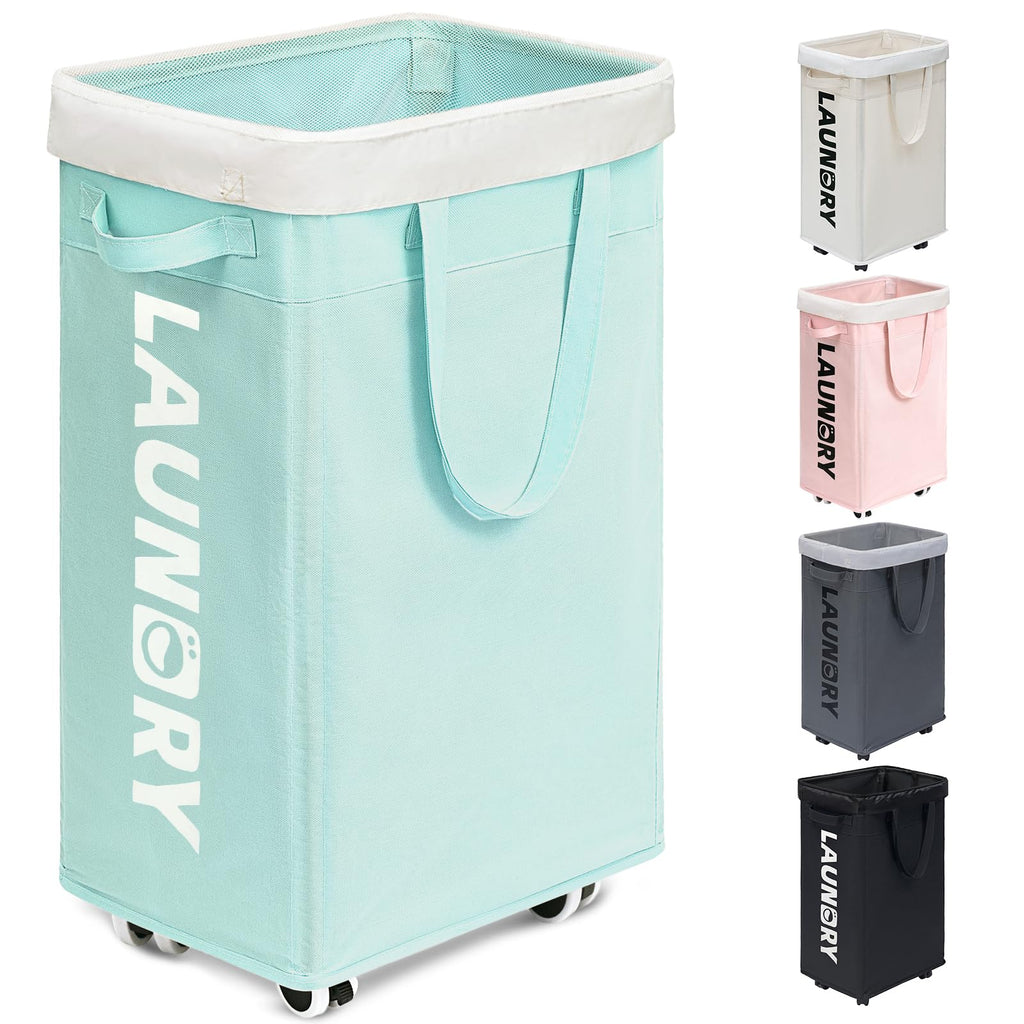 Goodpick 75L Laundry Basket with Wheels & Removable Wash Bag for Dorm